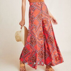 Anthropologie Skirted Wide Leg Retro Red Pants Trousers Size 6 Geometric Print s